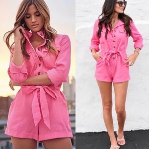pink jean romper